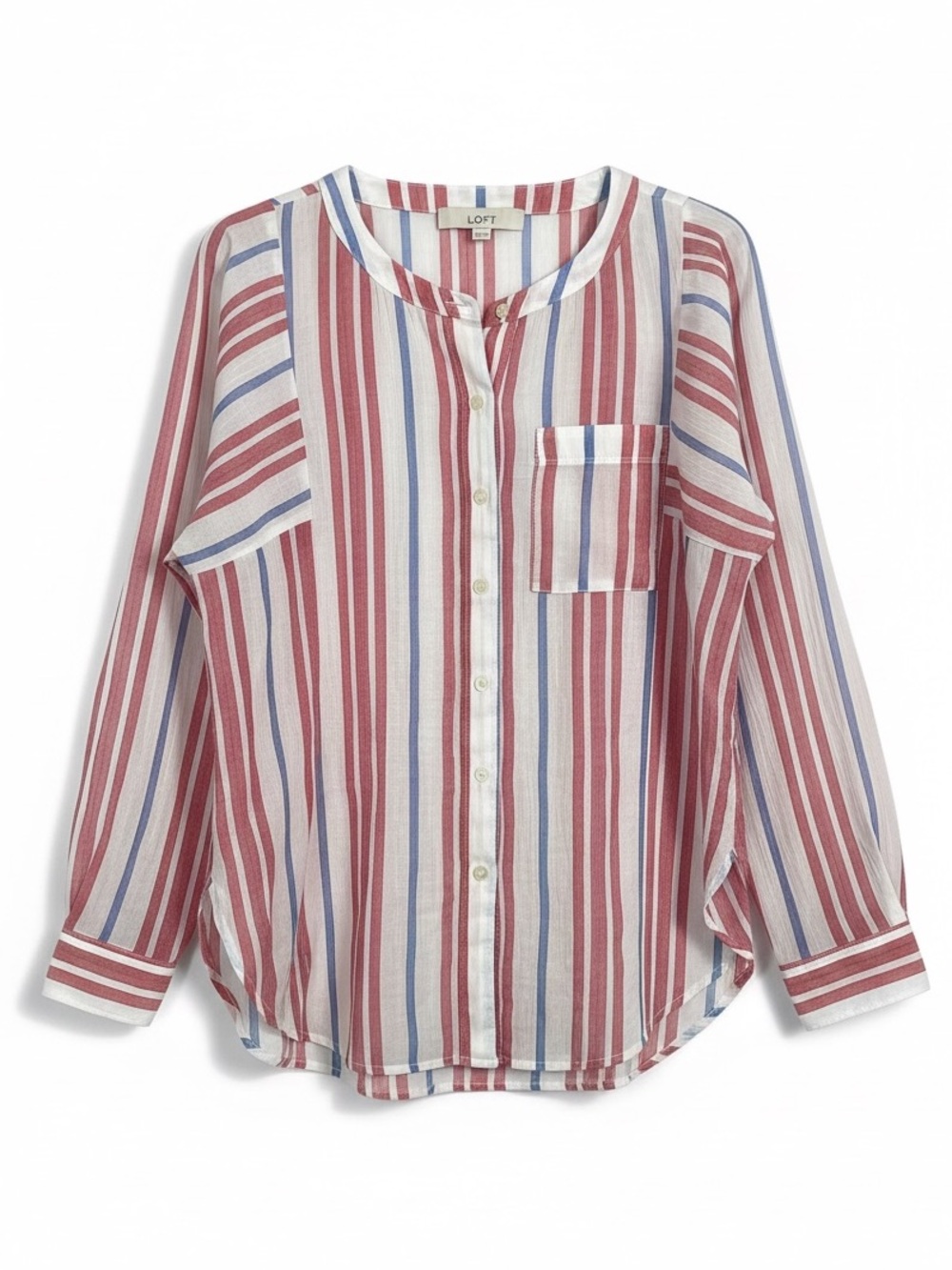 Loft Red White and Blue Striped Button Up Top Blouse Cotton Size XS